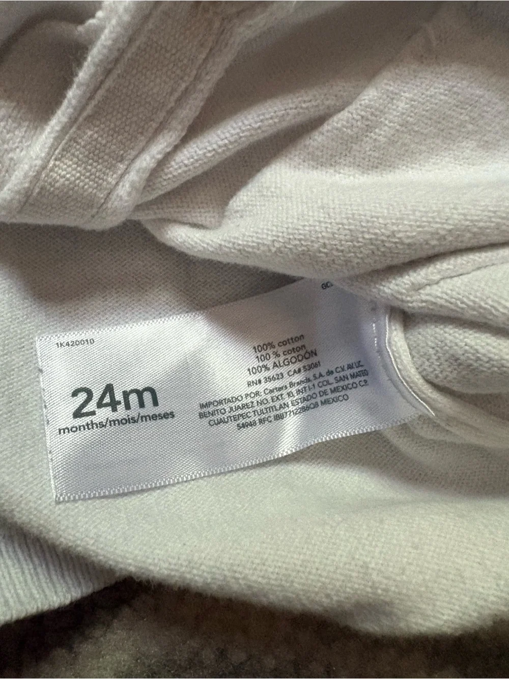 Carter’s White Button Up Cardigan 24 Months